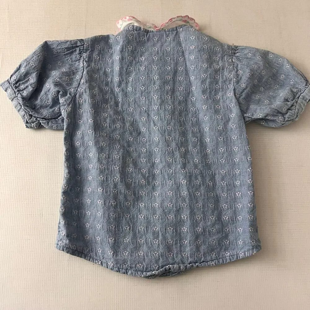 OshKosh B'gosh Vintage Top Shirt Peter Pan Collared‎ Button Front Girls Size 4